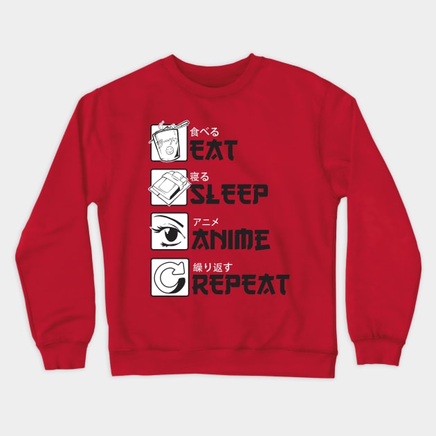 Eat Sleep Anime Repeat Crewneck Sweatshirt by Noveldesigns